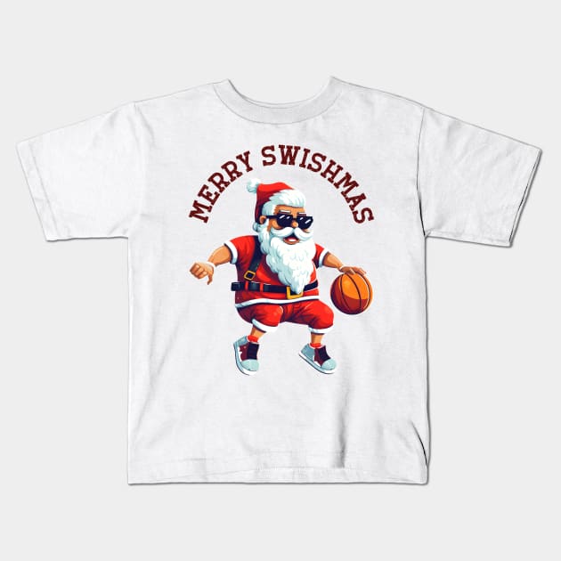 merry swishmas santa playing bascketball tshirt Kids T-Shirt by Hobbybox